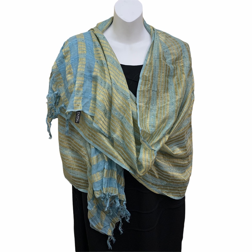 Zazou Fringed Scarf Silk Rayon Striped Print